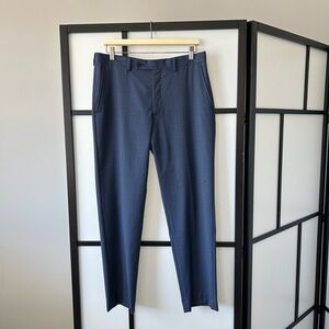 [33Wx32L] Calvin Klein Men’s 100% Wool Blue & Grey Crosshatch Print Dress Pant
